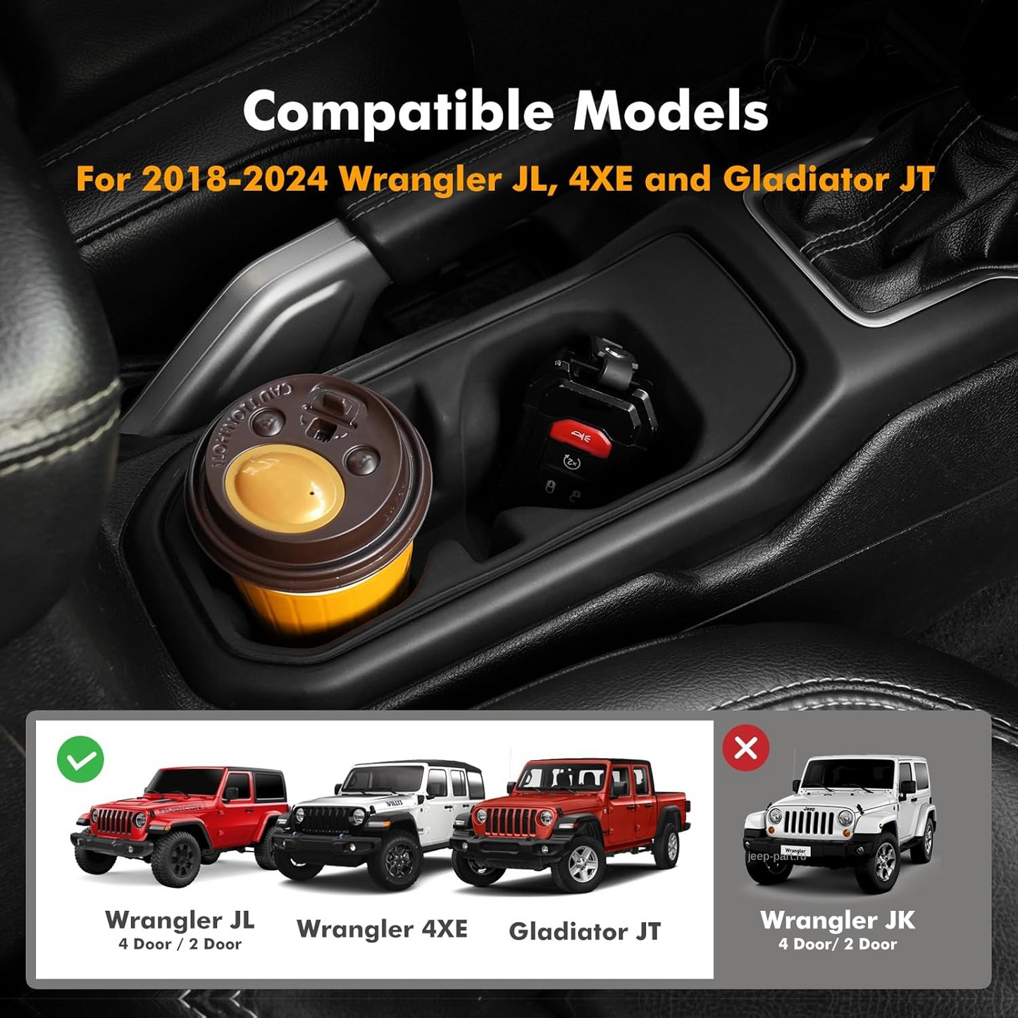MAIKER Cup Holder Coaster Compatible with 2018-2024 Jeep Wrangler JL JLU 4XE & 2020-2024 Gladiator JT 2/4 Door, Silicone Cup Holder Mat Pad Insert CupHolder Liner