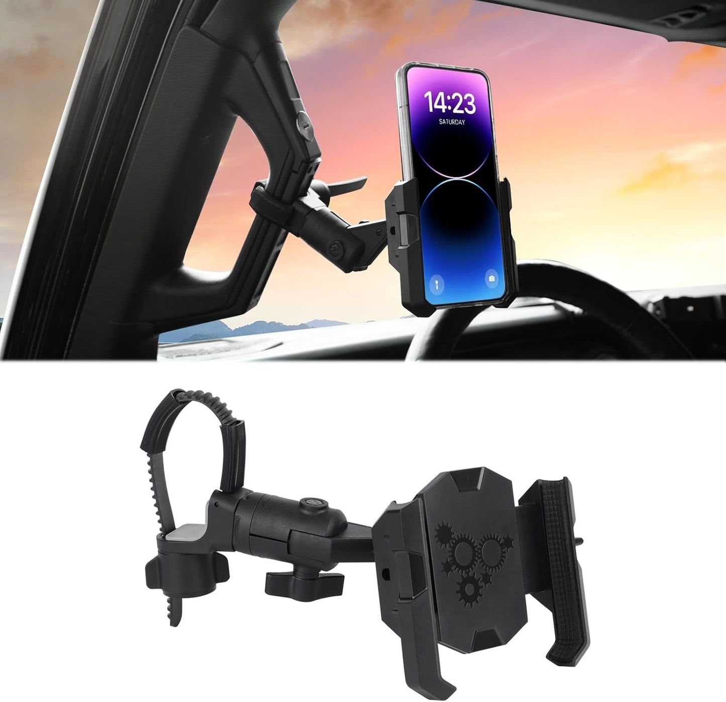 A Pillar Grab Handle Phone Mount Adjustable Direction Mobile Phone Holder Compatible with Jeep/Bronco/F-150/F-250/F-350/Chevrolet Silverado/GMC Sierra/Dodge Ram/Land Cruiser Fit for iPhone 14 15 16