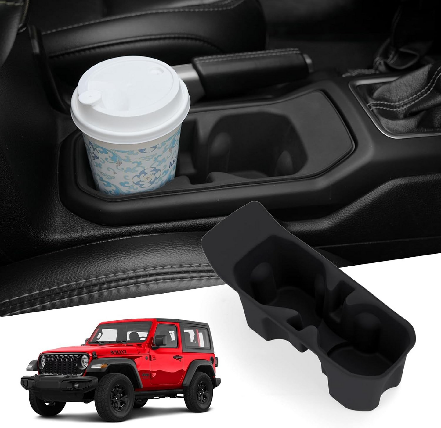 MAIKER Cup Holder Coaster Compatible with 2018-2024 Jeep Wrangler JL JLU 4XE & 2020-2024 Gladiator JT 2/4 Door, Silicone Cup Holder Mat Pad Insert CupHolder Liner