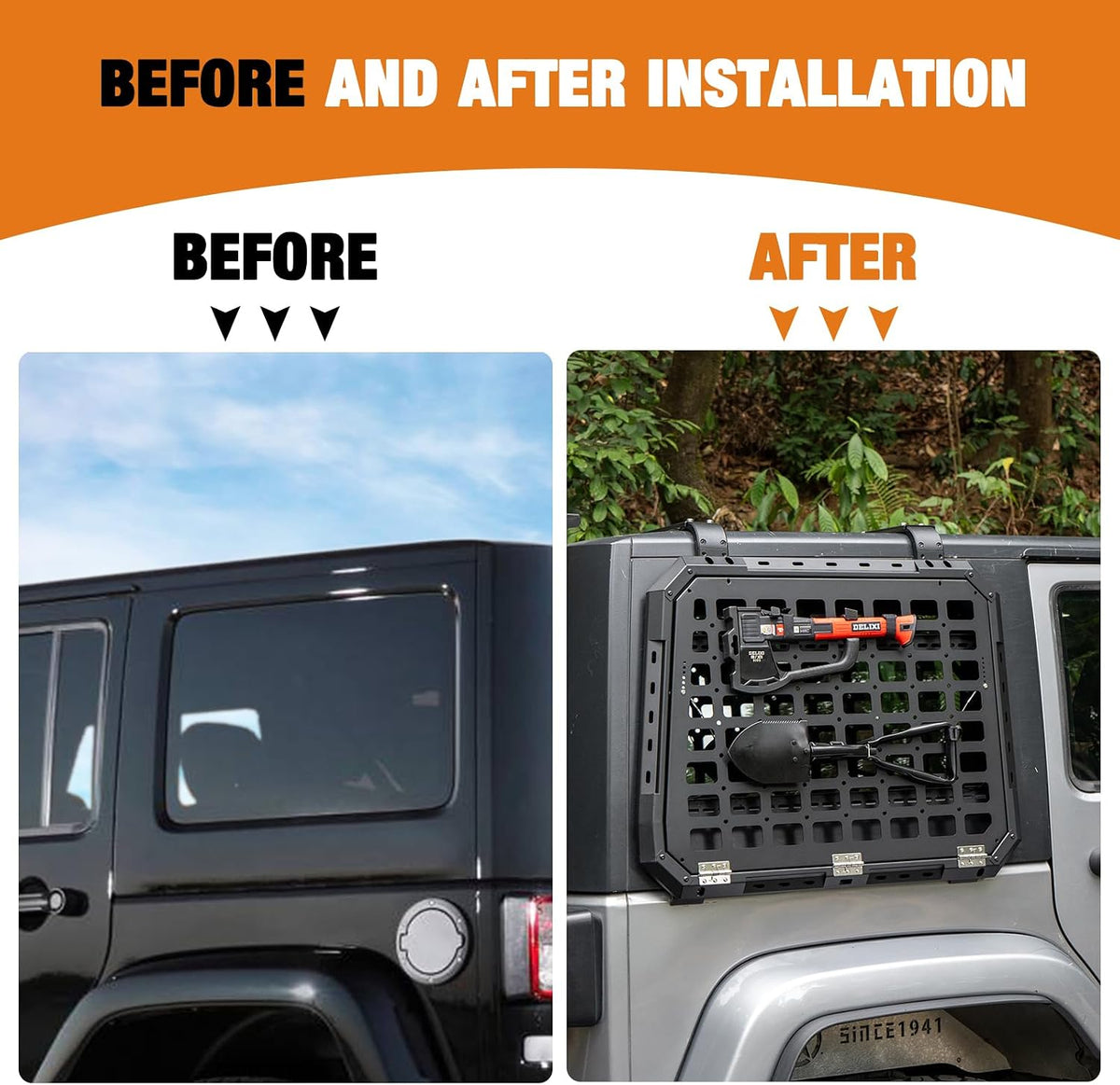 Pair For 2007-18 Jeep Wrangler JK JKU (Hard top Models) Rear Window Storage Molle Panel Left & Right