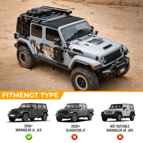 OMU Genesis Series Multifunctional Aluminum Roof Luggage Rack For Jeep Wrangler JL 2018+ 4 Doors( Not Included Rear Window Side Ladder)