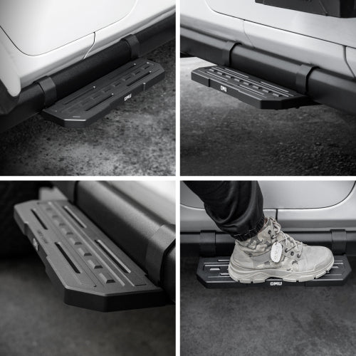 OMU 2Pcs Running Boards Side Steps for 2018+ Jeep Wrangler JL 2 Doors (Rubicon only) with OEM Rock Rails, Aluminum Non-Slip Step Pads for Factory Rock Sliders