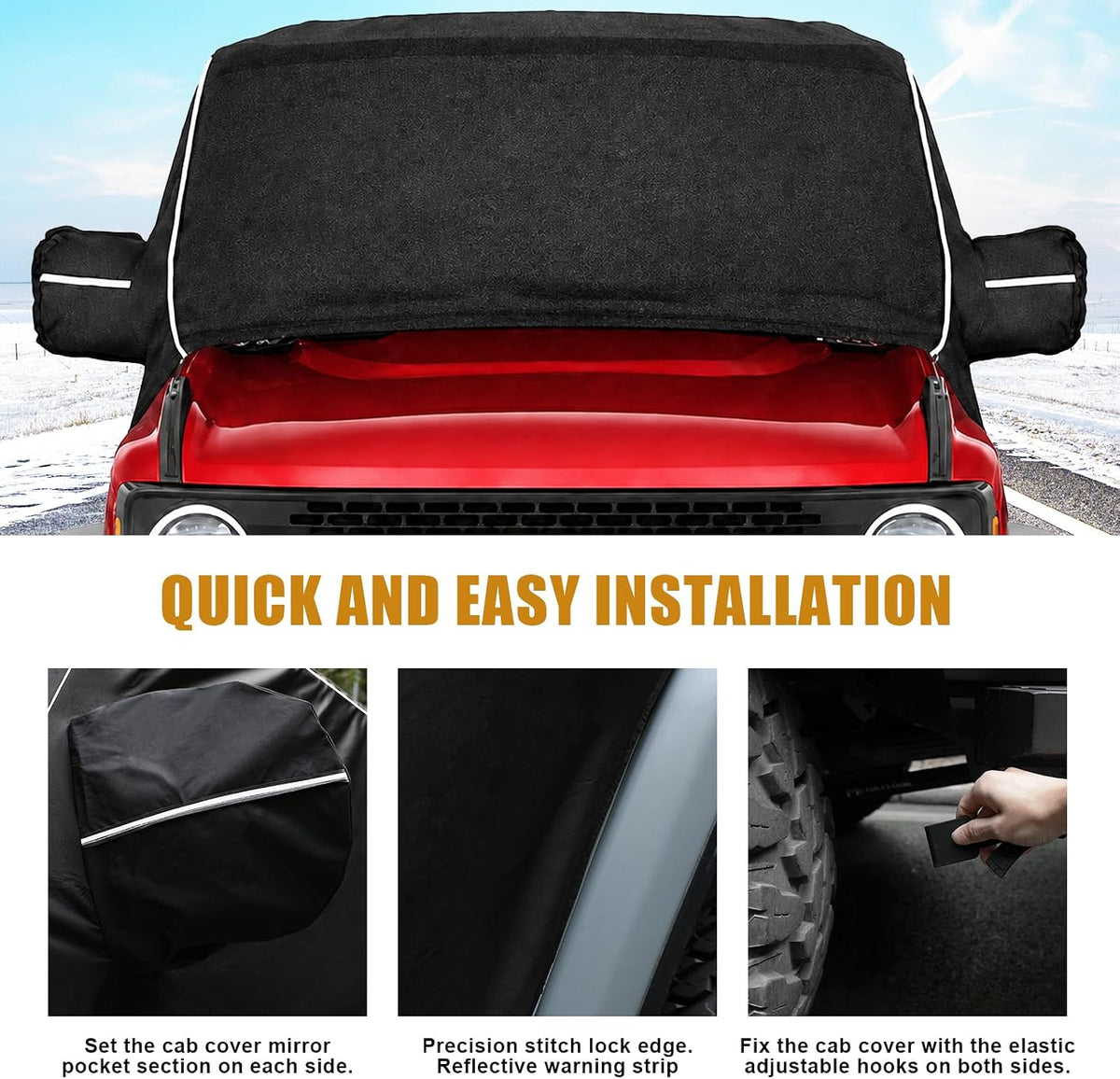 600D Cab Cover Windproof Sunshade Cover for 2021-2024 Ford Bronco 2 Door, 6-Layer Protection Frost Wiper & Mirror Covers Protect from Sunshine, UV, Snow, Rain(Not fit Bronco Sport)