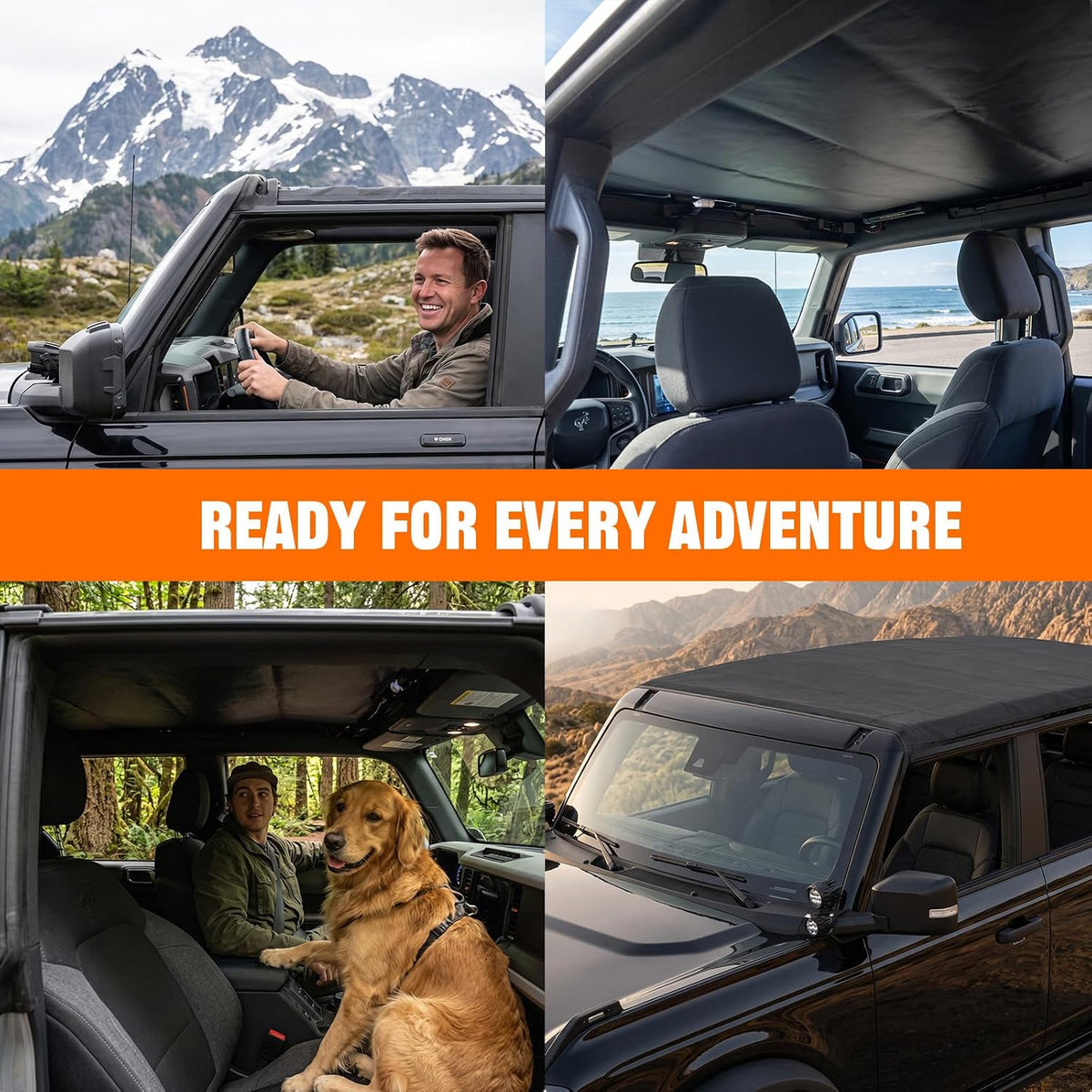 MAIKER Waterproof Sun Shade Top for Ford Bronco 2021-2026 4-Door Hardtop, Mesh-Reinforced PVC Tarpaulin Roof Cover,Tool-Free Install,Heavy-Duty Cab Bimini Top for Rain,Sun & Wind
