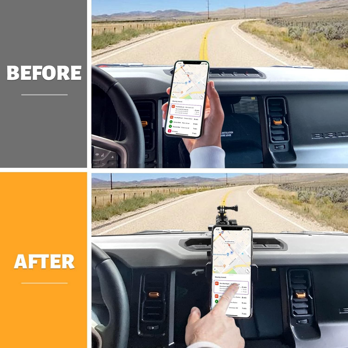 Maiker Dashboard Phone Holder Mount, Anti-Shake Stabilizer Custom Adjustable Cell Phone Holder for Ford Bronco Accessories 2021 2022 2023