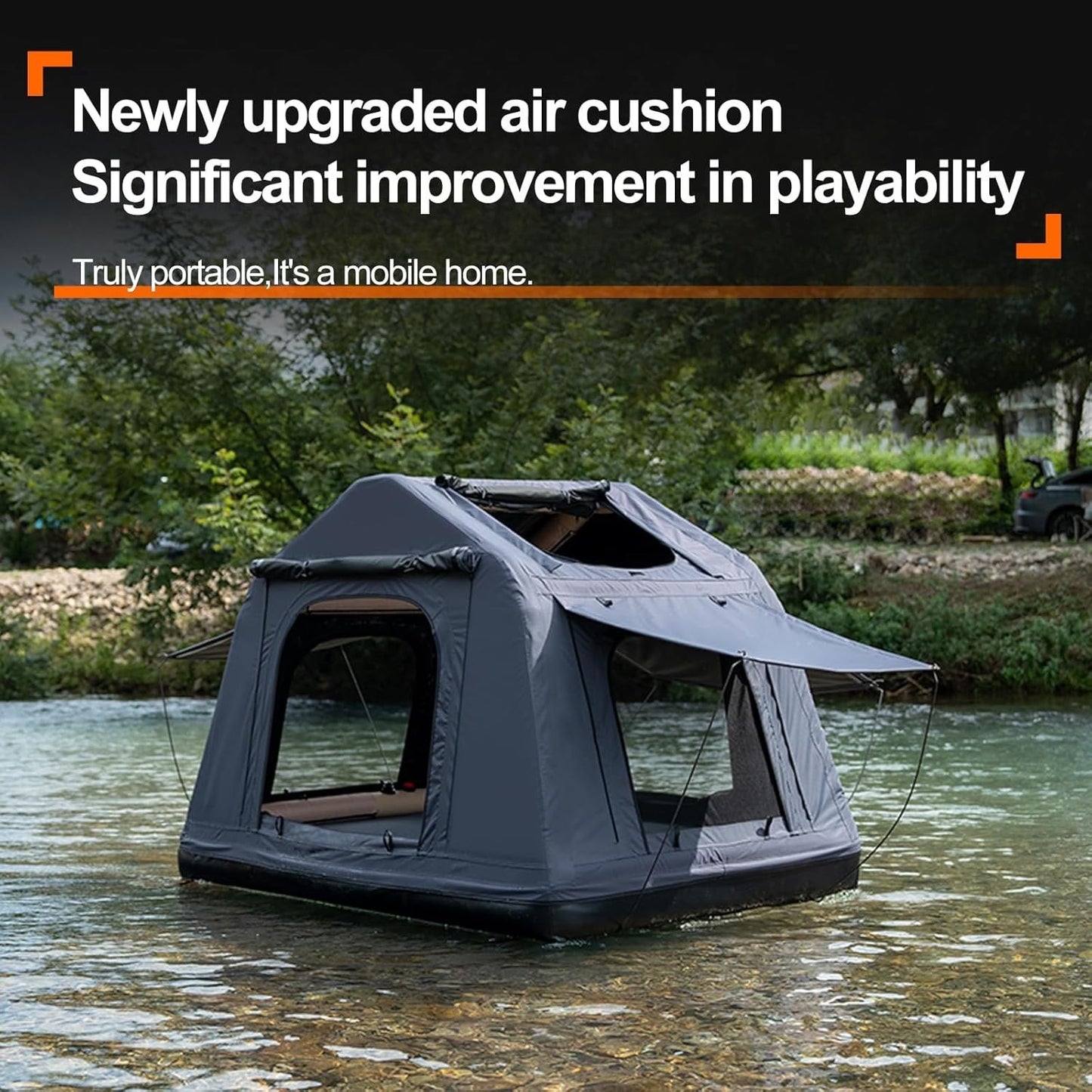 3-in-1 Roof Tent, Land & Water Camping Tent, Inflatable Waterproof Roof Tent Suitable for SUV, Truck, Jeep, Off-Road Vehicle, Thickening Windproof 2-3 People Tent with Paddle, Ladder, Hand Pumps, Rod