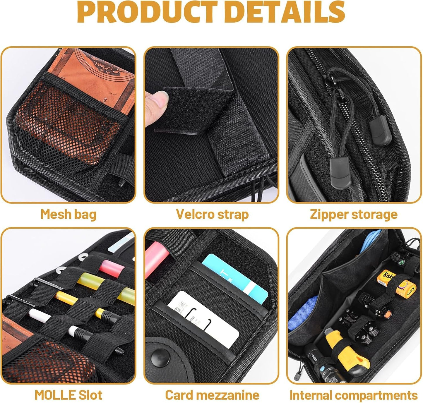 2 Packs Car Sun Visor Organizer, Car Organizer with Zipper Visor Organizer Storage Pouch, Glasses Clip, Card Holder, Molle Panel for Tactical Gears, for Most Vehicles, SUVs & Trucks