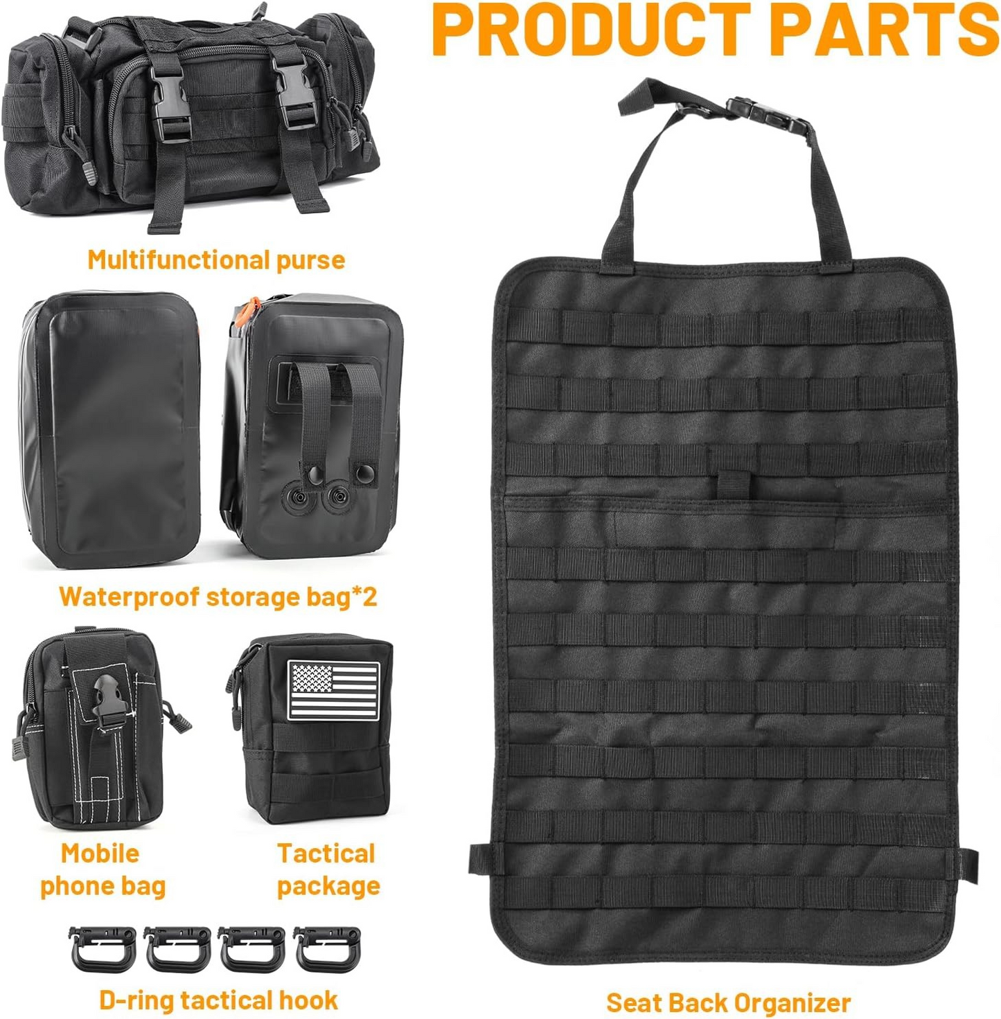 MAIKER Seat Tactical Bag with 2-piece Waterproof Bag Style 3-piece Universal Tactical Car Seat Back Organizer Vehicle Storage Bag with Multi-Pocket