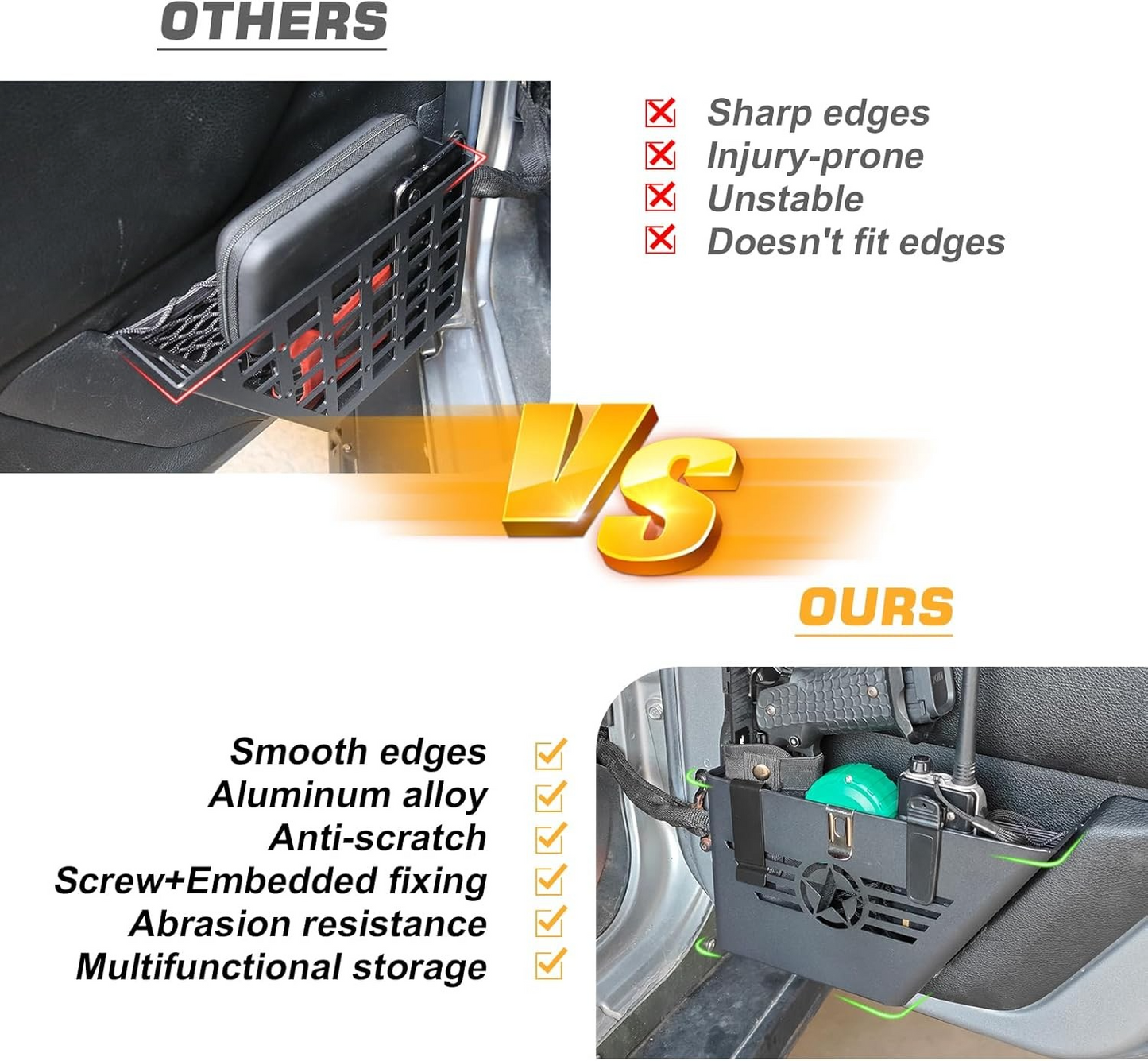FUNY Metal Rear Door Storage Box, Door Side Insert Organizer Box Pockets for 2007-2018 Jeep Wrangler JK JKU 4 Door 2pcs