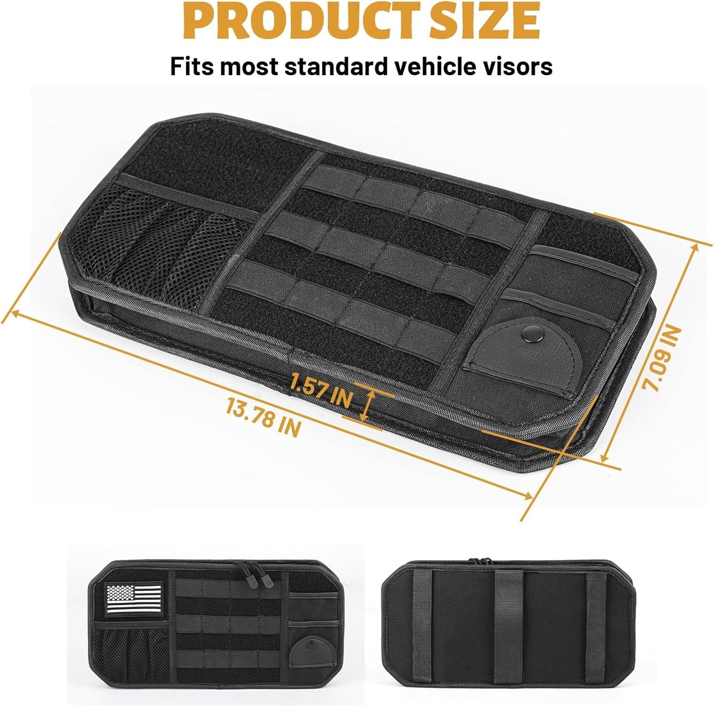 2 Packs Car Sun Visor Organizer, Car Organizer with Zipper Visor Organizer Storage Pouch, Glasses Clip, Card Holder, Molle Panel for Tactical Gears, for Most Vehicles, SUVs & Trucks