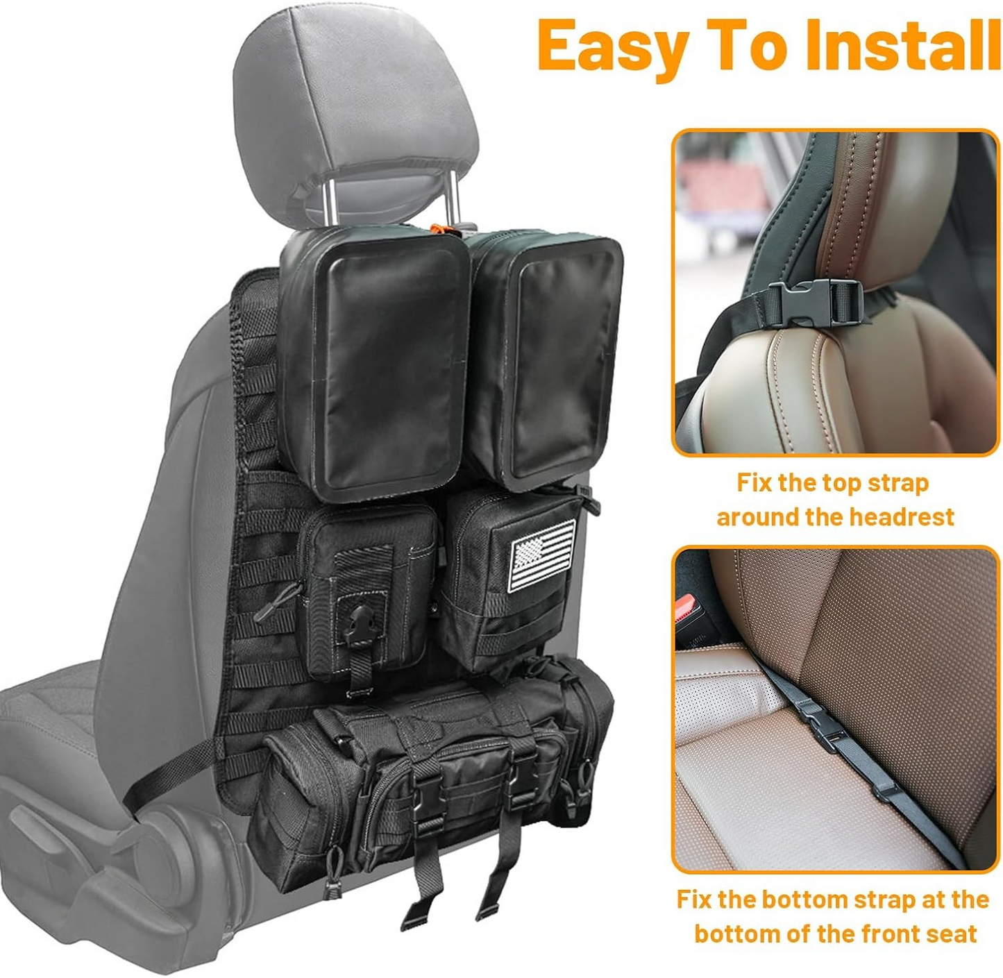 MAIKER Seat Tactical Bag with 2-piece Waterproof Bag Style 3-piece Universal Tactical Car Seat Back Organizer Vehicle Storage Bag with Multi-Pocket