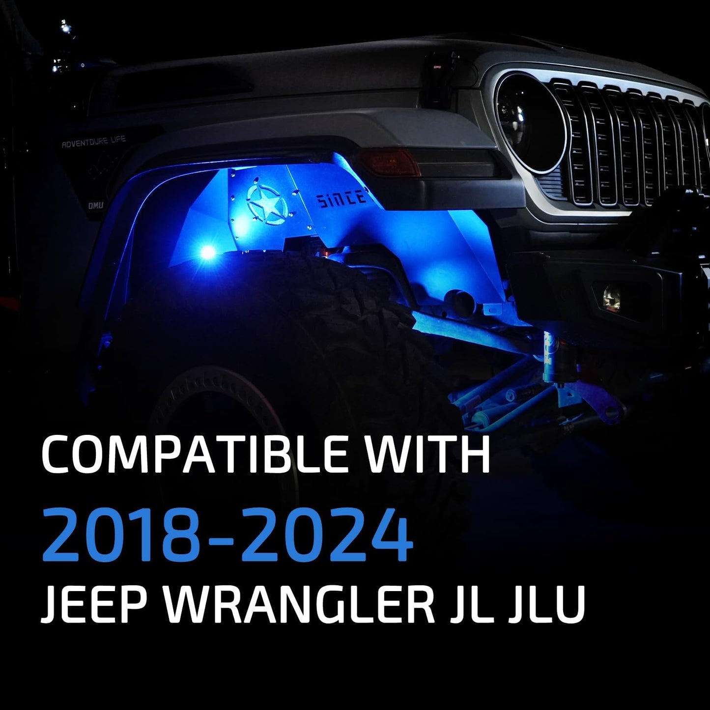 4PC Front & Rear Inner Fender Liners Wheel Cover ith Light & Star Logo (18-24 Jeep Wrangler JL JLU)