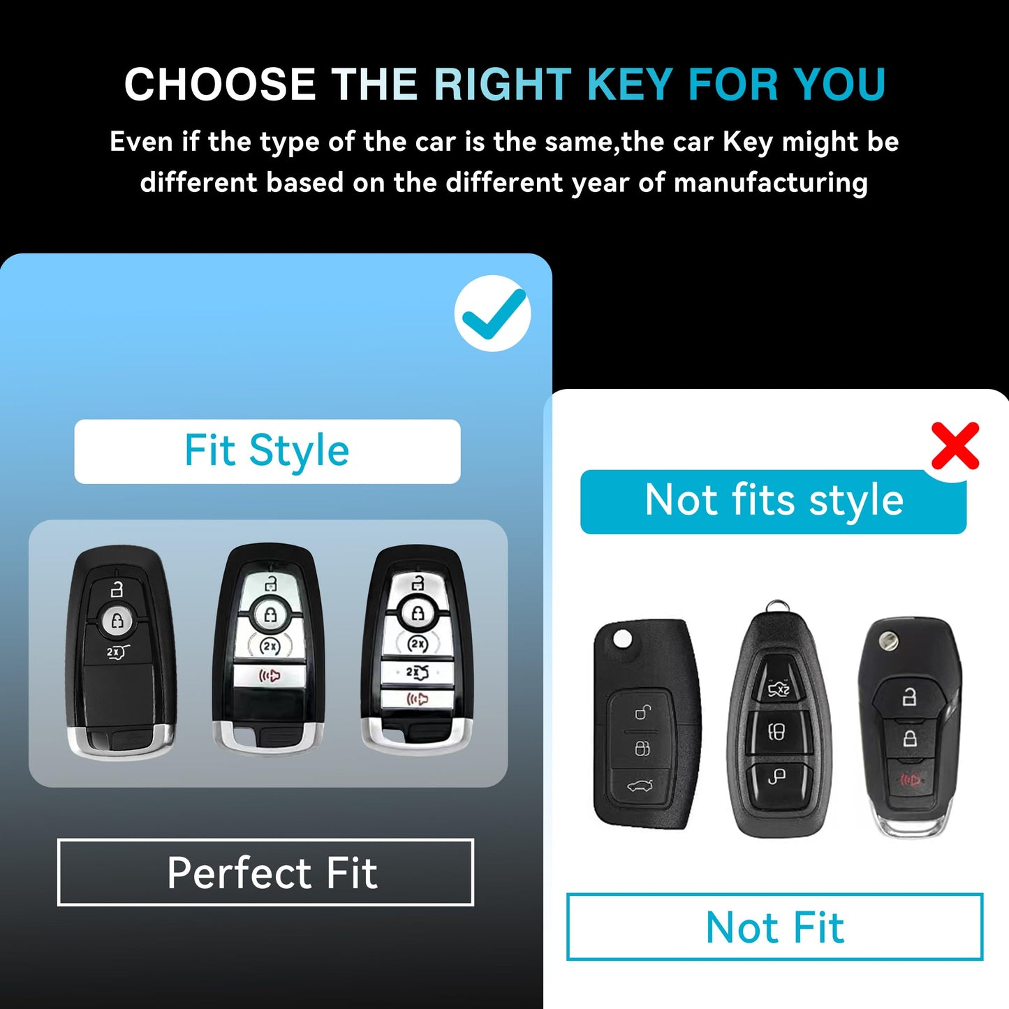 Zinc Alloy Key Fob Cover for Ford Bronco Mustang F150 and More 2017 to 2024 Durable Protective Case with Keychain