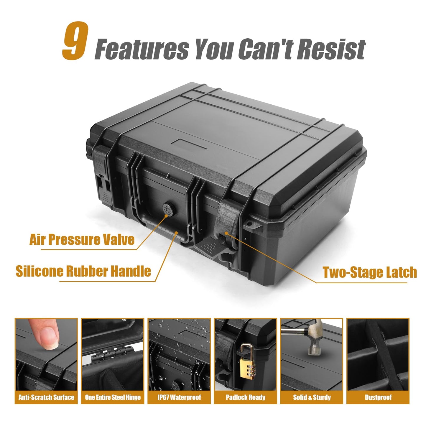 Waterproof Hard Case with MOLLE System - Portable Tactical Storage Box for Cameras, Drones, Hunting, Military