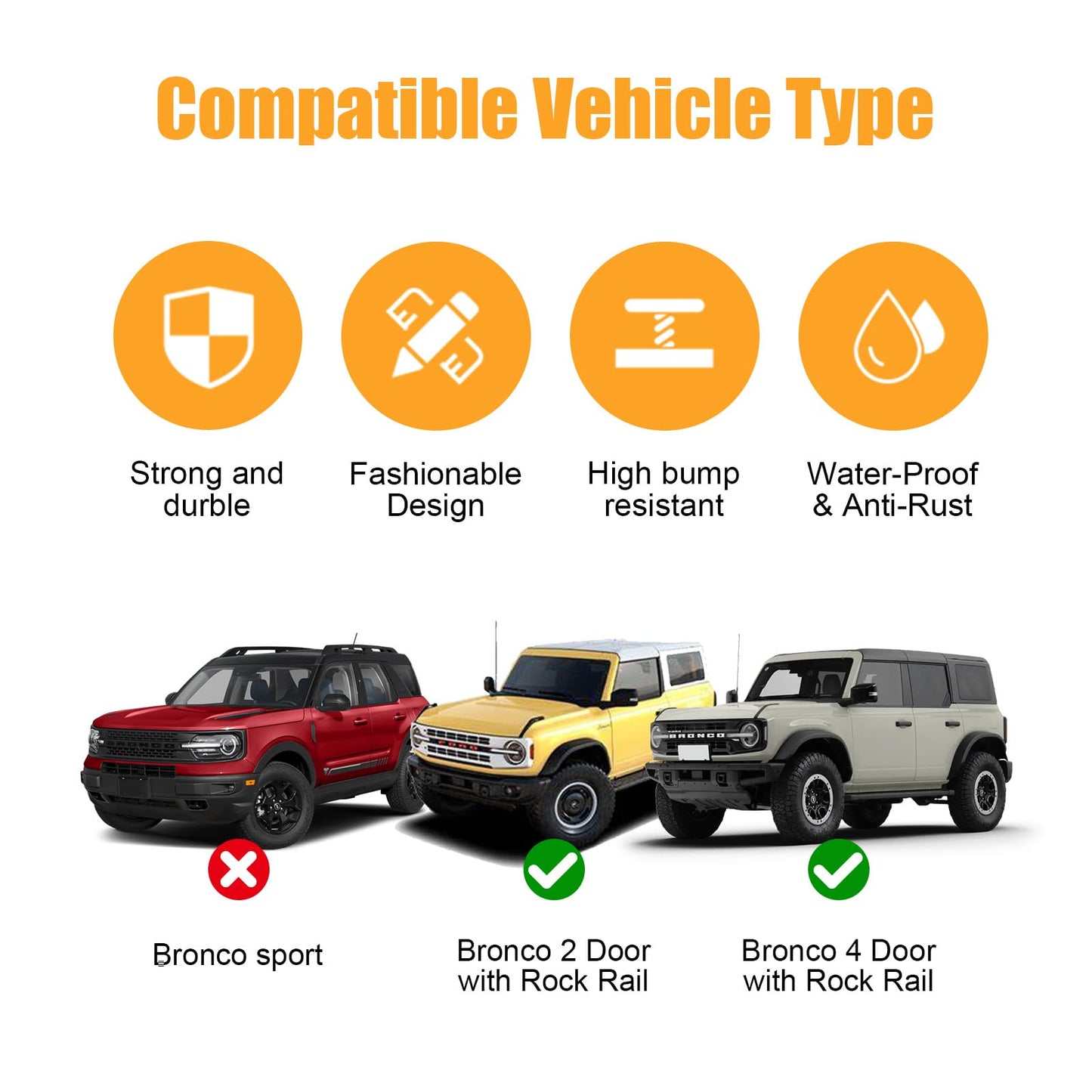 Rust-Resistant Powder Coating Metal Running Boards (21-24 Ford Bronco)