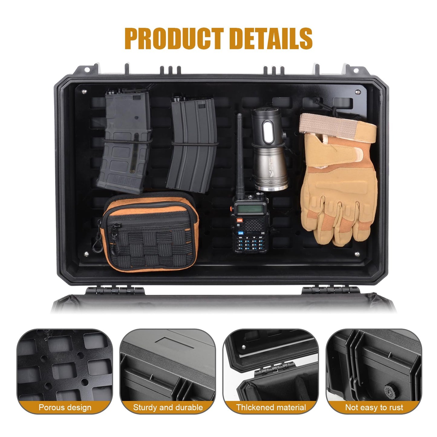 Waterproof Hard Case with MOLLE System - Portable Tactical Storage Box for Cameras, Drones, Hunting, Military