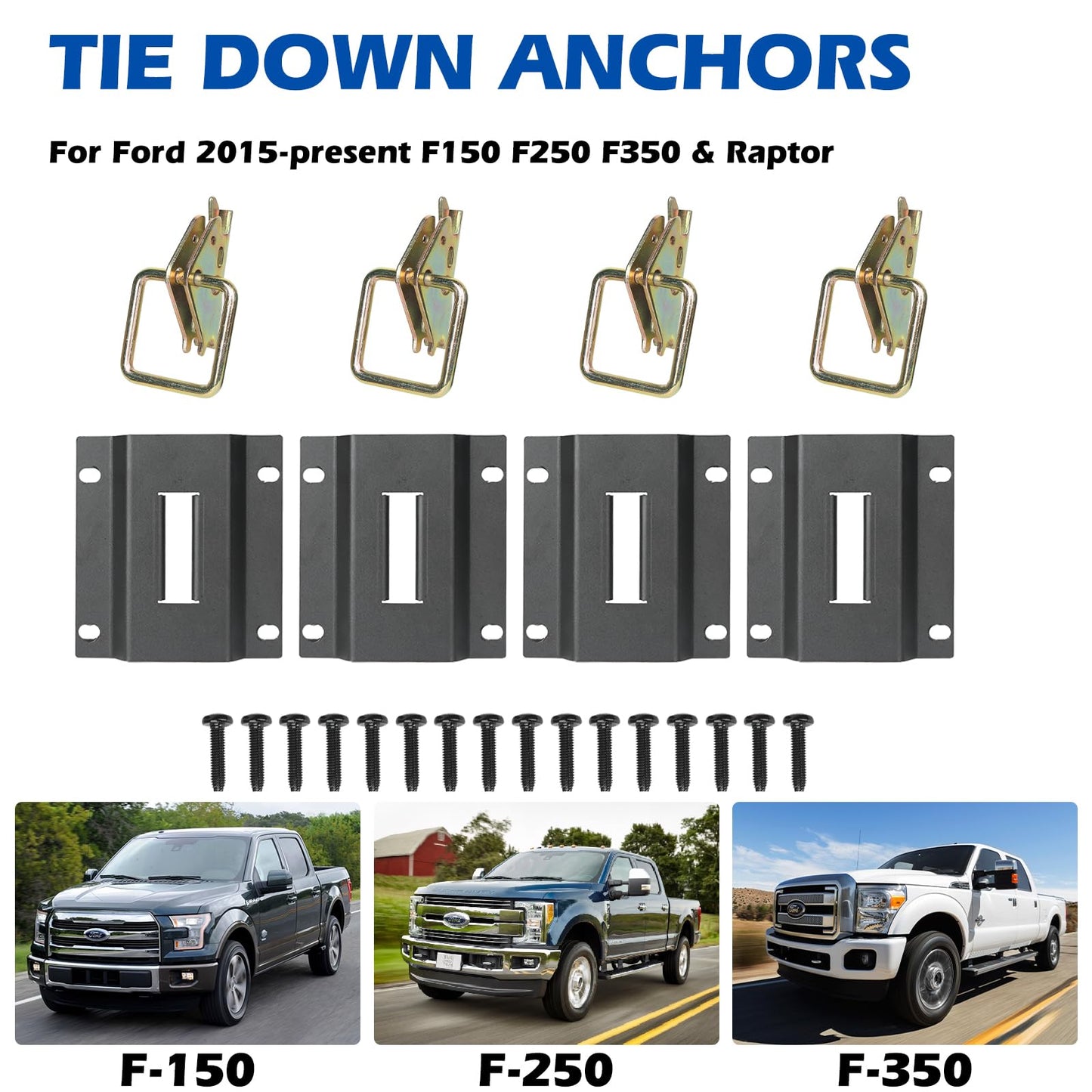4Pcs F150 Truck Bed Tie Down Anchor Boxlink Cleats Tie Down Bracket Plates for Ford 2015-2025 F150 F250 F350 & Raptor Car Accessories Replace