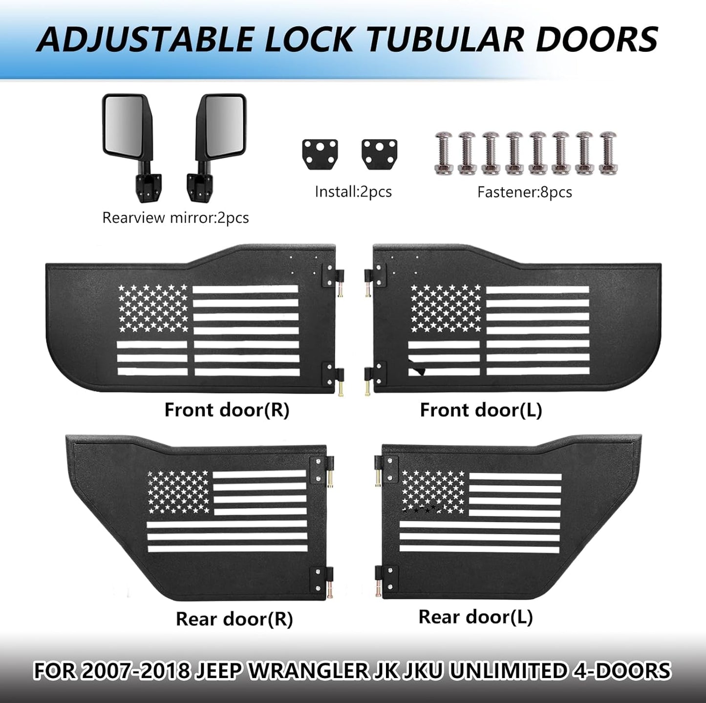 US Flag Logo Steel Tubular 4 Doors with Side View Mirror(07-18 Wrangler JK)