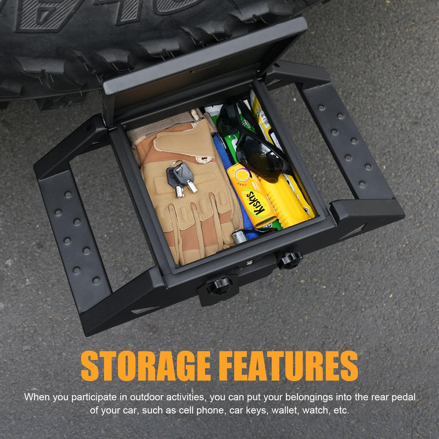 Anti-Theft Hitch Step for 2" Receivers - Secure Rear Bedstep with Bumper Protection - Lockbox Storage & All-Terrain Durability,for Trucks, SUV and More