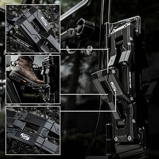 Maiker Bisagra de puerta pedal plegable de aluminio compatible con Jeep Wrangler 2007-2017 JK JKU, 2018-2023 JL JLU 1 pieza, negro