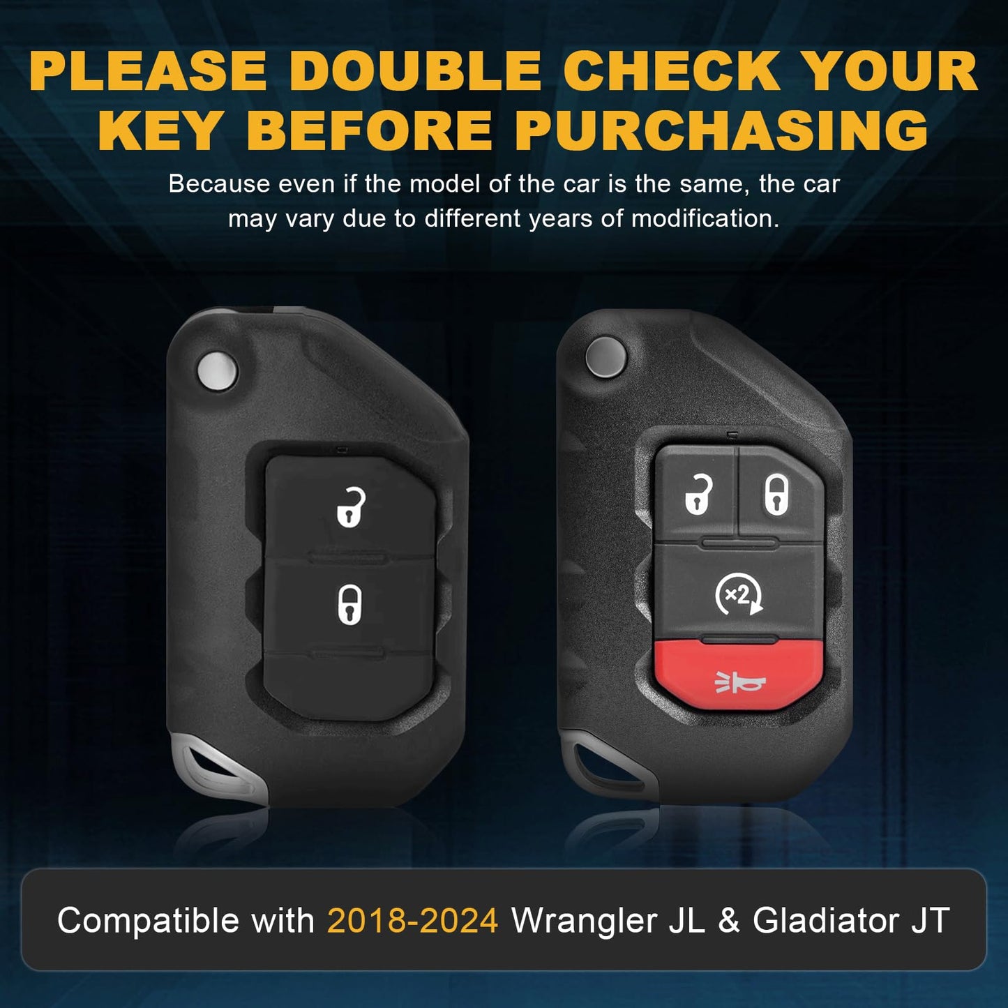 Genesis Series Metal Key Fob Cover Full Protection Key Case Shell Black (18-24 Jeep Wrangler JL / Gladiator JT)