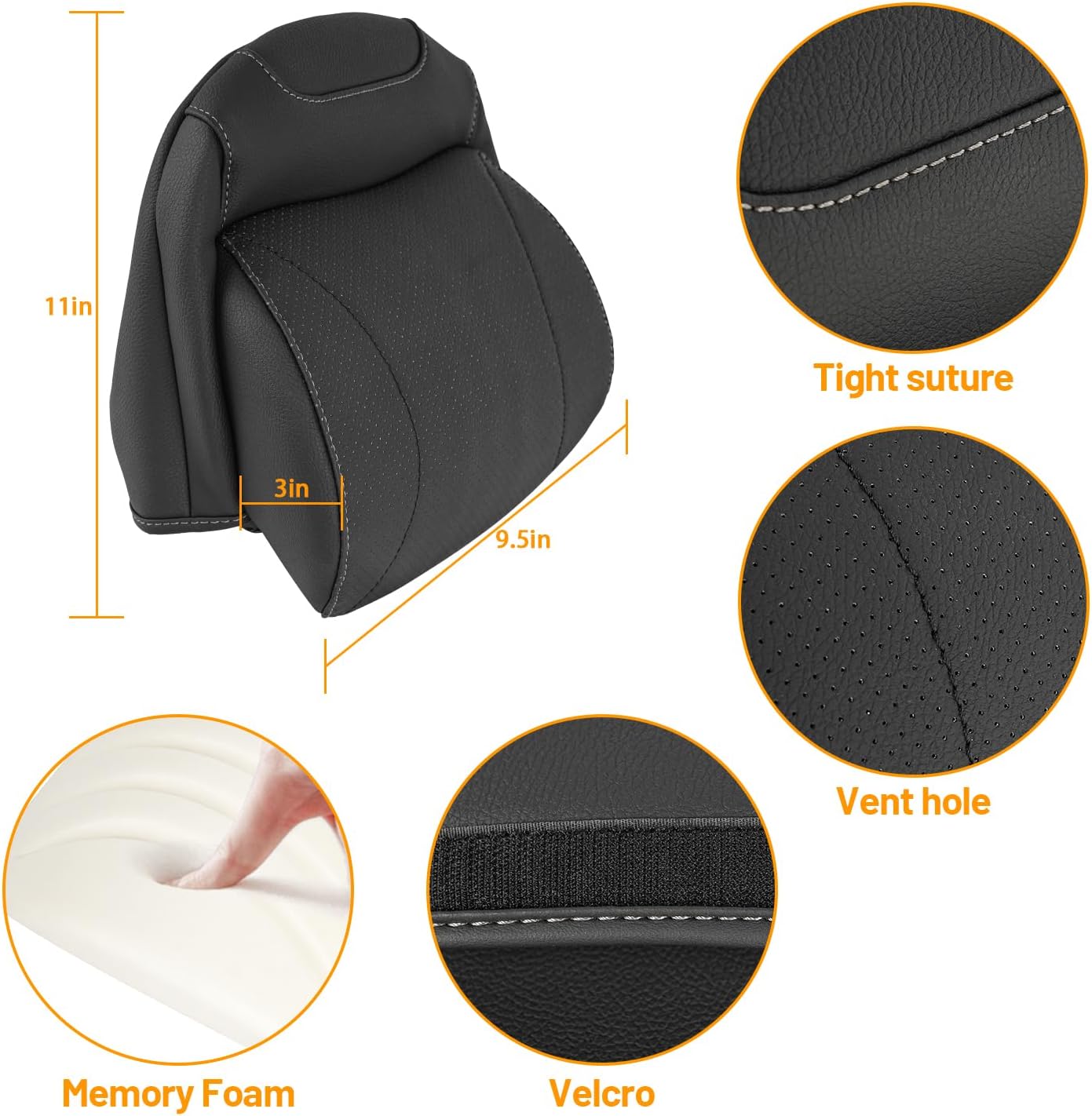 Grey Softness Driver Front Seat Headrest Pillow 100% Memory Foam and Breathable Cover (18-24 Jeep Wrangler JL 4 Door)