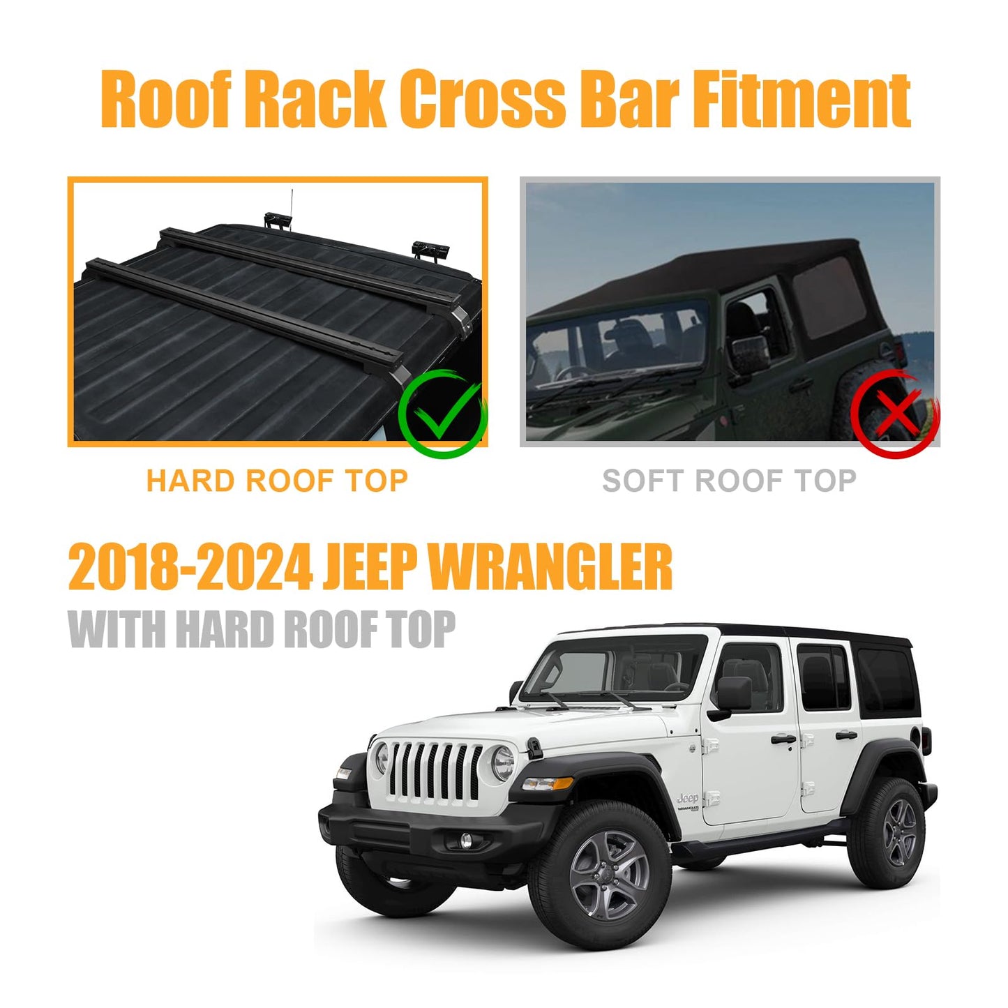 Aluminum Roof Rack Luggage Cross Bars (18-24 Jeep Wrangler JL JLU & Gladiator JT, Hardtop Only)