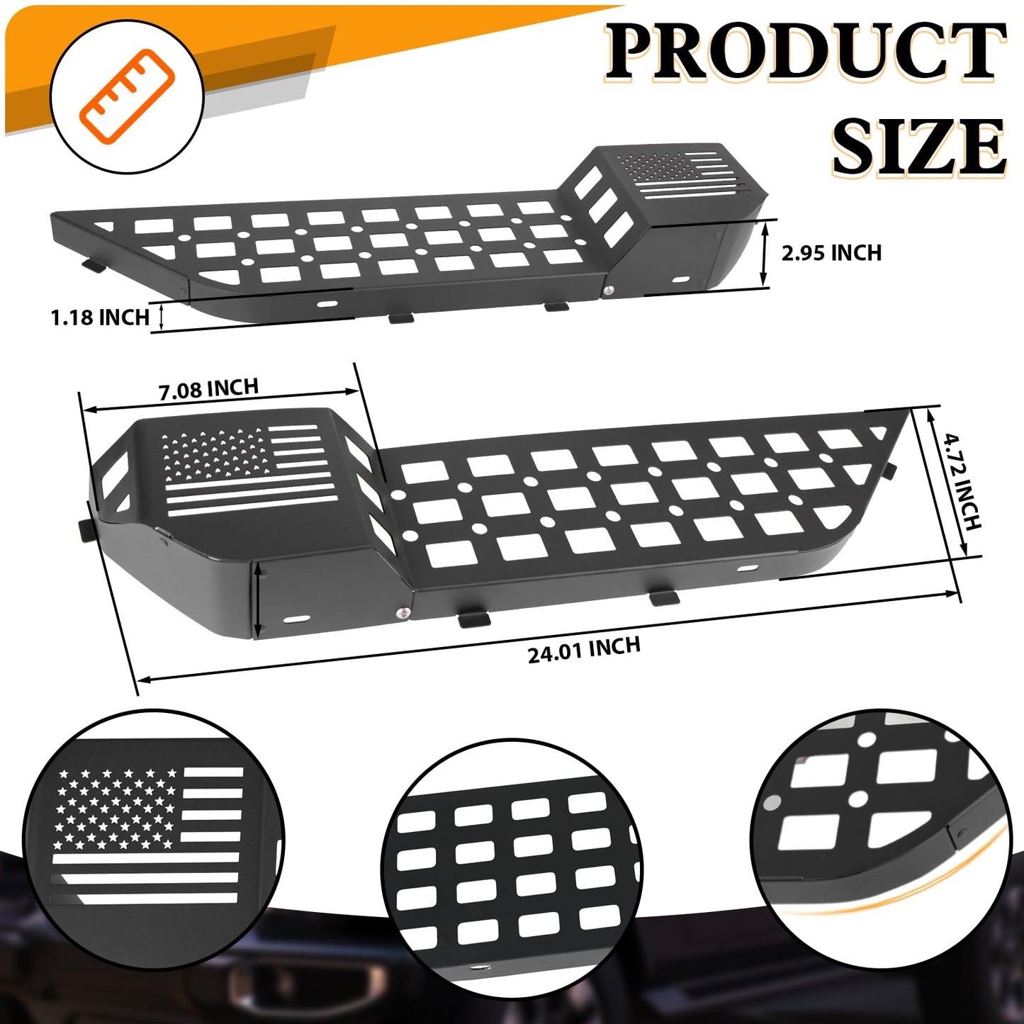 2PC Metal Front Door Pocket Storage Box (18-24 Jeep Wrangler JL JLU 4XE & 18-24 Gladiator JT & 20-24 Rubicon Sport Sahara, Not Fit Power Seats)