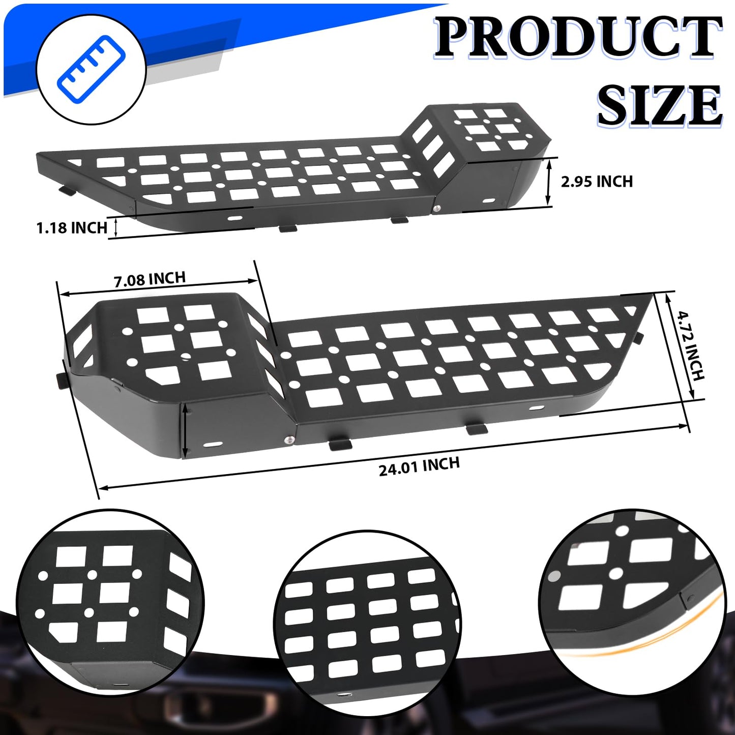 2PCMetal Front Door Storage Box Pockets (18-24 Jeep Wrangler JL JLU 4XE & 20-24 Gladiator JT, Not Fit Power Seats)