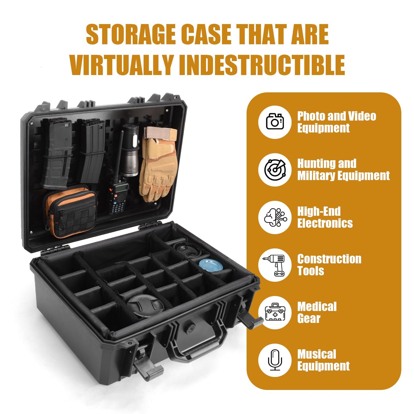 Waterproof Hard Case with MOLLE System - Portable Tactical Storage Box for Cameras, Drones, Hunting, Military
