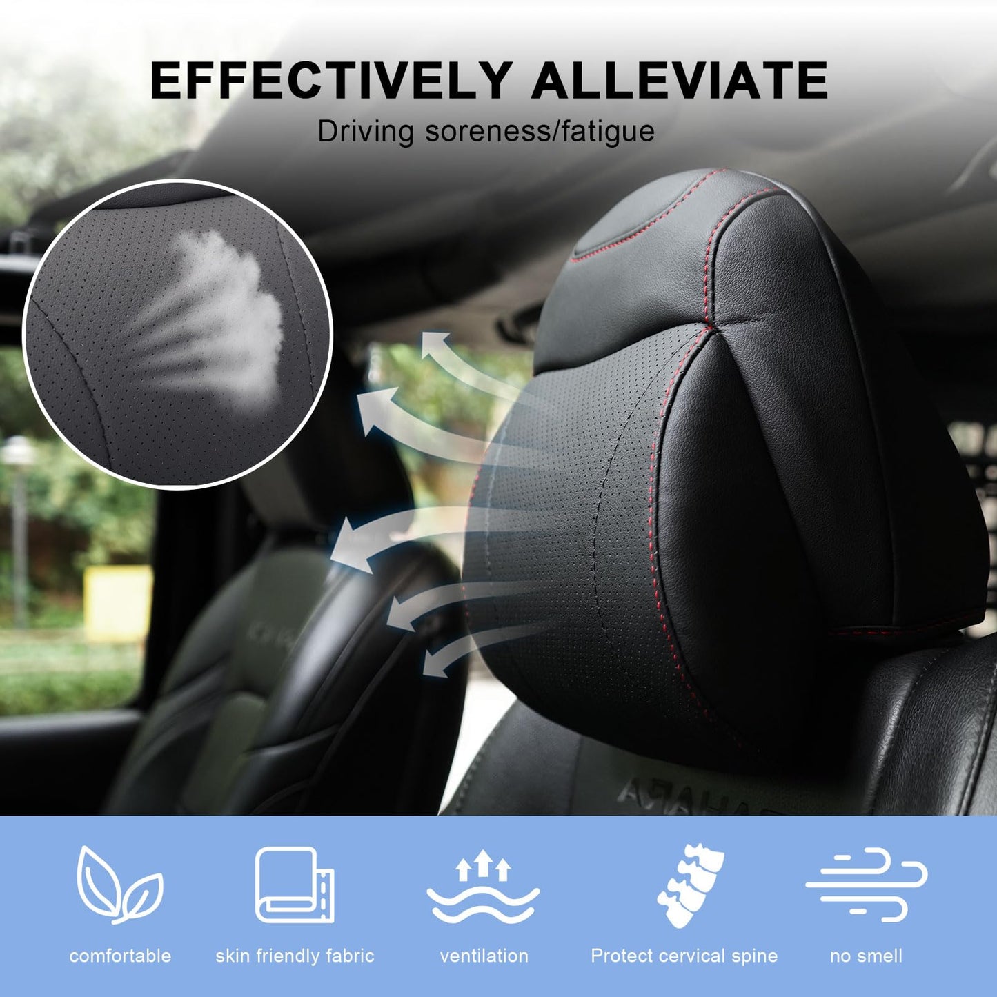 Red Side Rope Softness Driver Front Seat Headrest Neck Pillow (18-24 Jeep Wrangler JL 4 Doo & Gladiator JT)