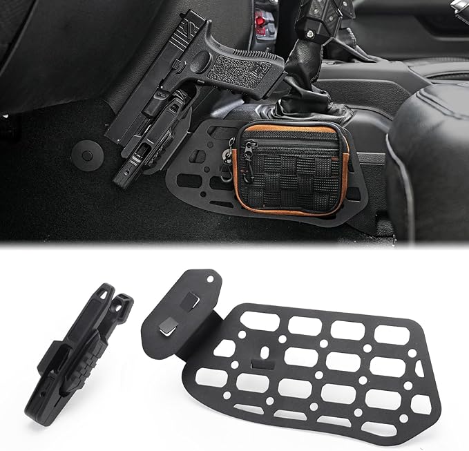 Gun Holder with Molle Panel (18-24 Jeep Wrangler JL) Polymer Fast Holster Center Console Metal Pistol Holster Available for Glock 9mm/SW40/357/G17/G19/P320