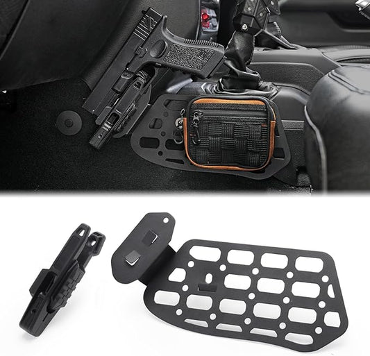 Gun Holder with Molle Panel (18-24 Jeep Wrangler JL) Polymer Fast Holster Center Console Metal Pistol Holster Available for Glock 9mm/SW40/357/G17/G19/P320