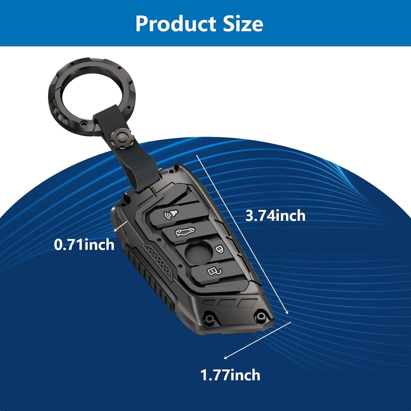 Metal Keychain Case Fit for BMW F20 G20 G30 X1 X3 X4 X5 G05 X64 Zinc Alloy and Silicone Remote Key Protector with Key Fob 4 Keys Vacuum Black (Style A)