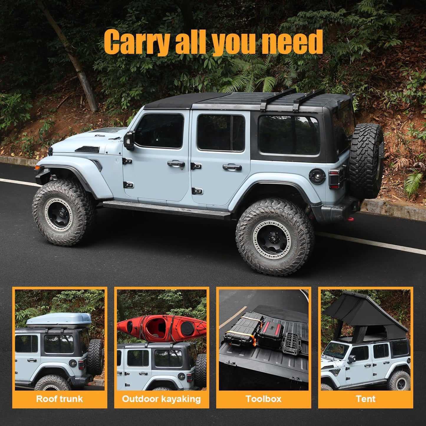 Aluminum Roof Rack Luggage Cross Bars (18-24 Jeep Wrangler JL JLU & Gladiator JT, Hardtop Only)