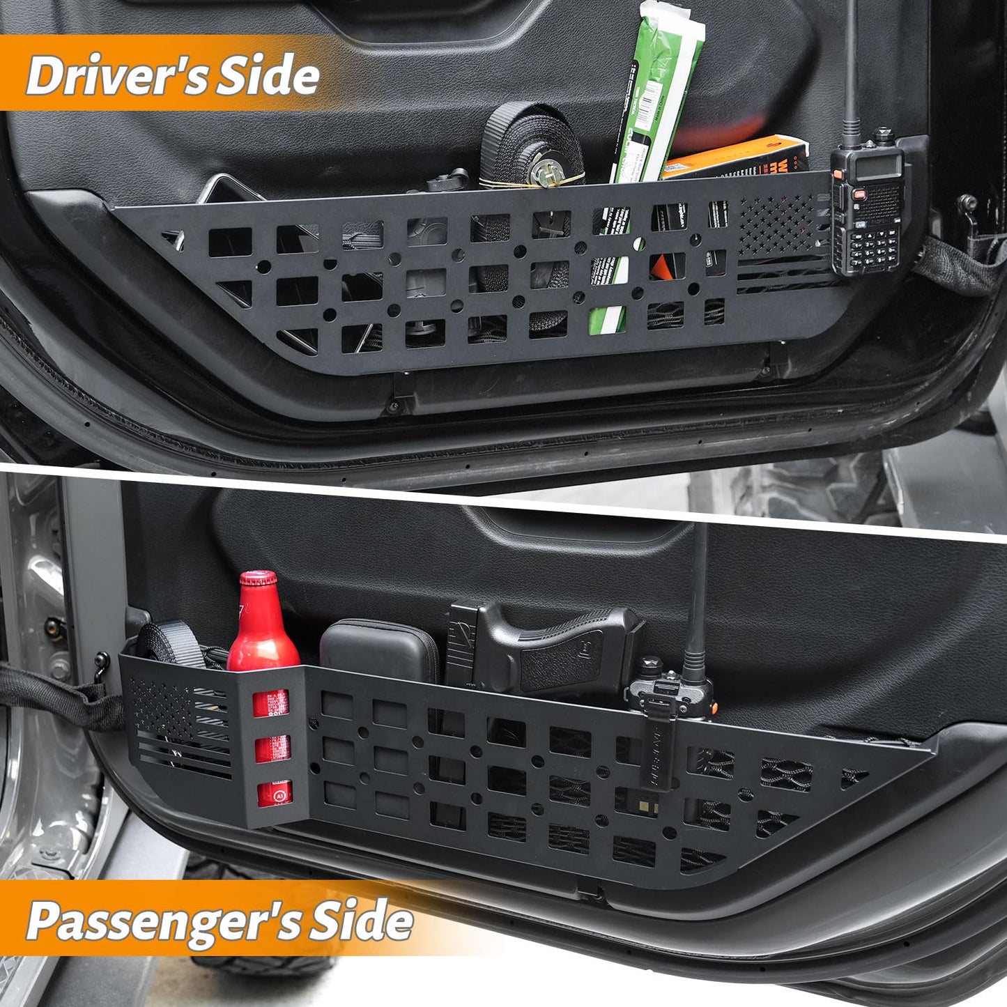 2 Pieces US Flag Metal Front Door Storage Box Side Insert Organizers Box for Replace Sagging Nets (18-24 Jeep Wrangler JL JLU 4XE & 20-24 Gladiator JT)