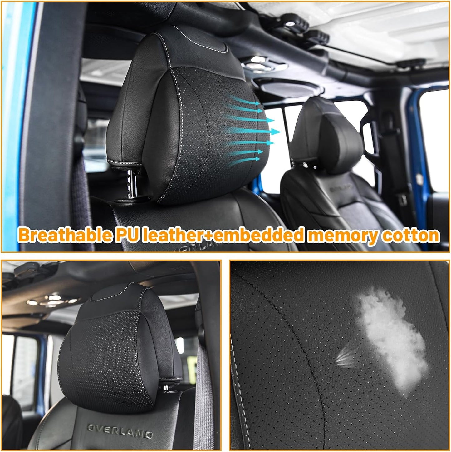 Grey Softness Driver Front Seat Headrest Pillow 100% Memory Foam and Breathable Cover (18-24 Jeep Wrangler JL 4 Door)