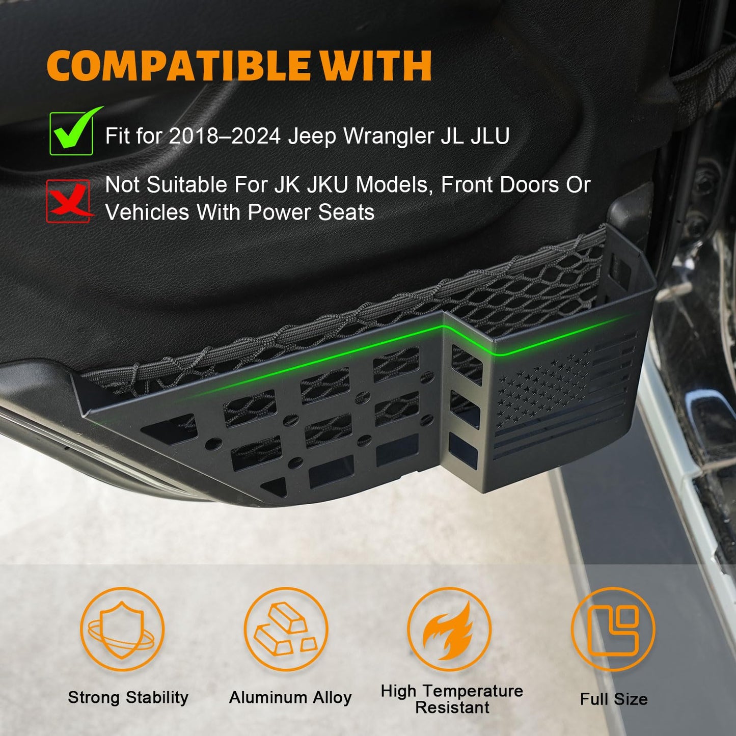 2PCS Metal Rear Door Side Insert Organizer Box for Replace Sagging Nets (18-24 Jeep Wrangler JL 4 Door)