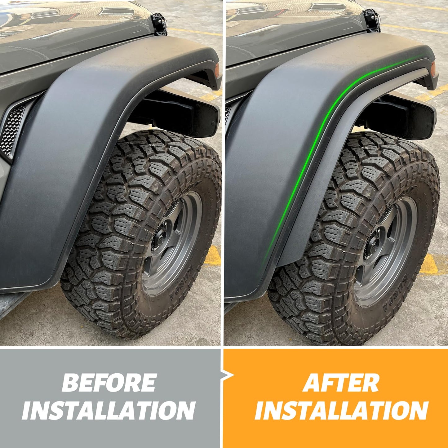 4 PCS Front & Rear Fender Flares Fender Trim Extension Protector (20-23 Jeep Gladiator JT Mojave & Rubicon, Only Fit High Clearance Fender Flares)