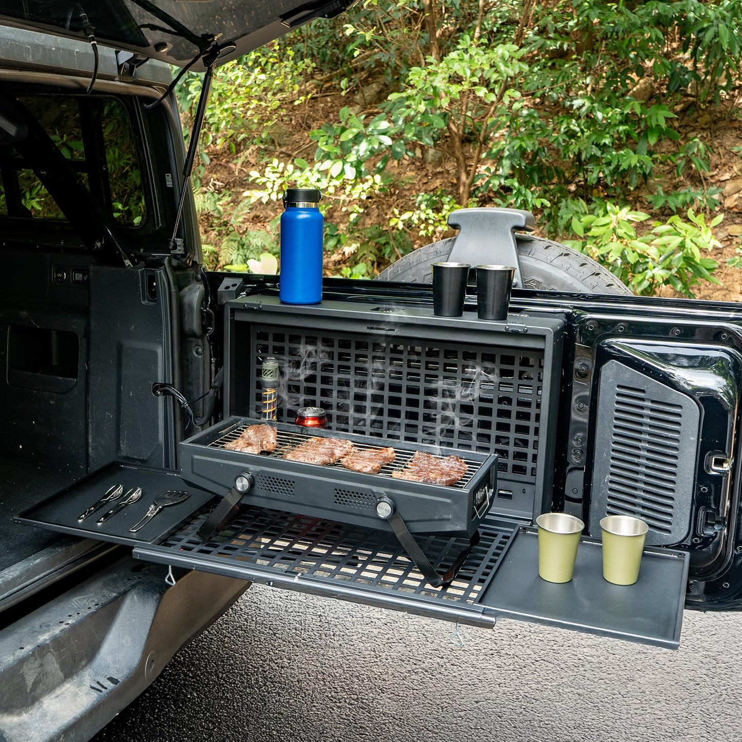 Tailgate Table Storage Lock Box Multi-Functional Rear Foldable Table Cargo Shelf Storage Molle Panel Camping Desk (21-25 Ford Bronco, Not Fit Bronco Sport)