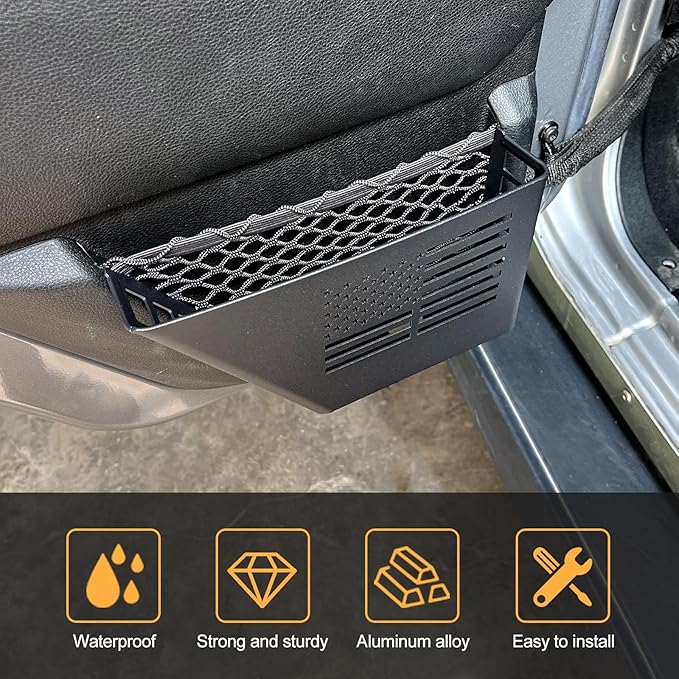Metal Front & Rear Door Storage Box, Door Side Insert Organizer Box Pockets for 2007-2018 Jeep Wrangler JK 2/4 Door 2pcs(Black)