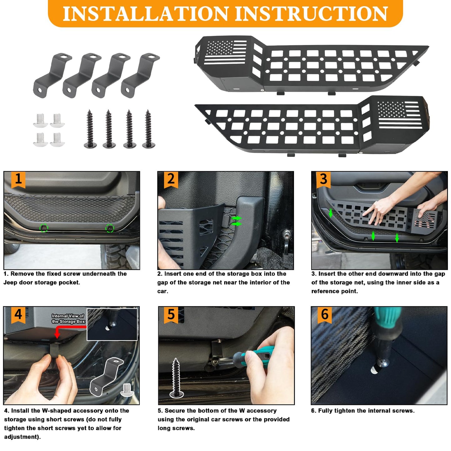 2PC Metal Front Door Pocket Storage Box (18-24 Jeep Wrangler JL JLU 4XE & 18-24 Gladiator JT & 20-24 Rubicon Sport Sahara, Not Fit Power Seats)