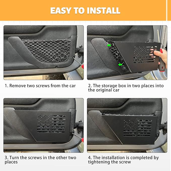 Metal Front & Rear Door Storage Box, Door Side Insert Organizer Box Pockets for 2007-2018 Jeep Wrangler JK 2/4 Door 2pcs(Black)