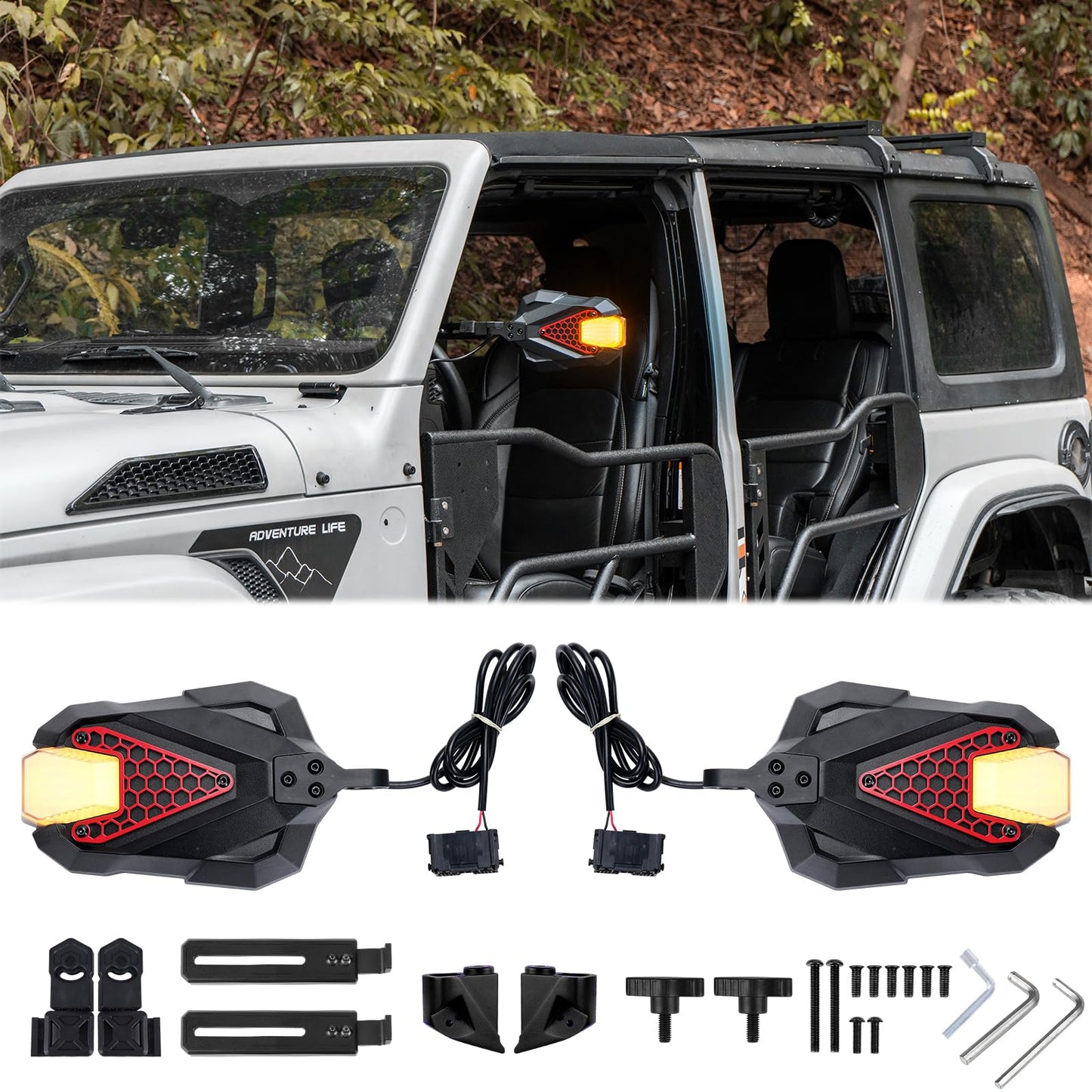 2PC Mirrors Doors Off with Light (24-25 Jeep Wrangler JL Gladiator JT)