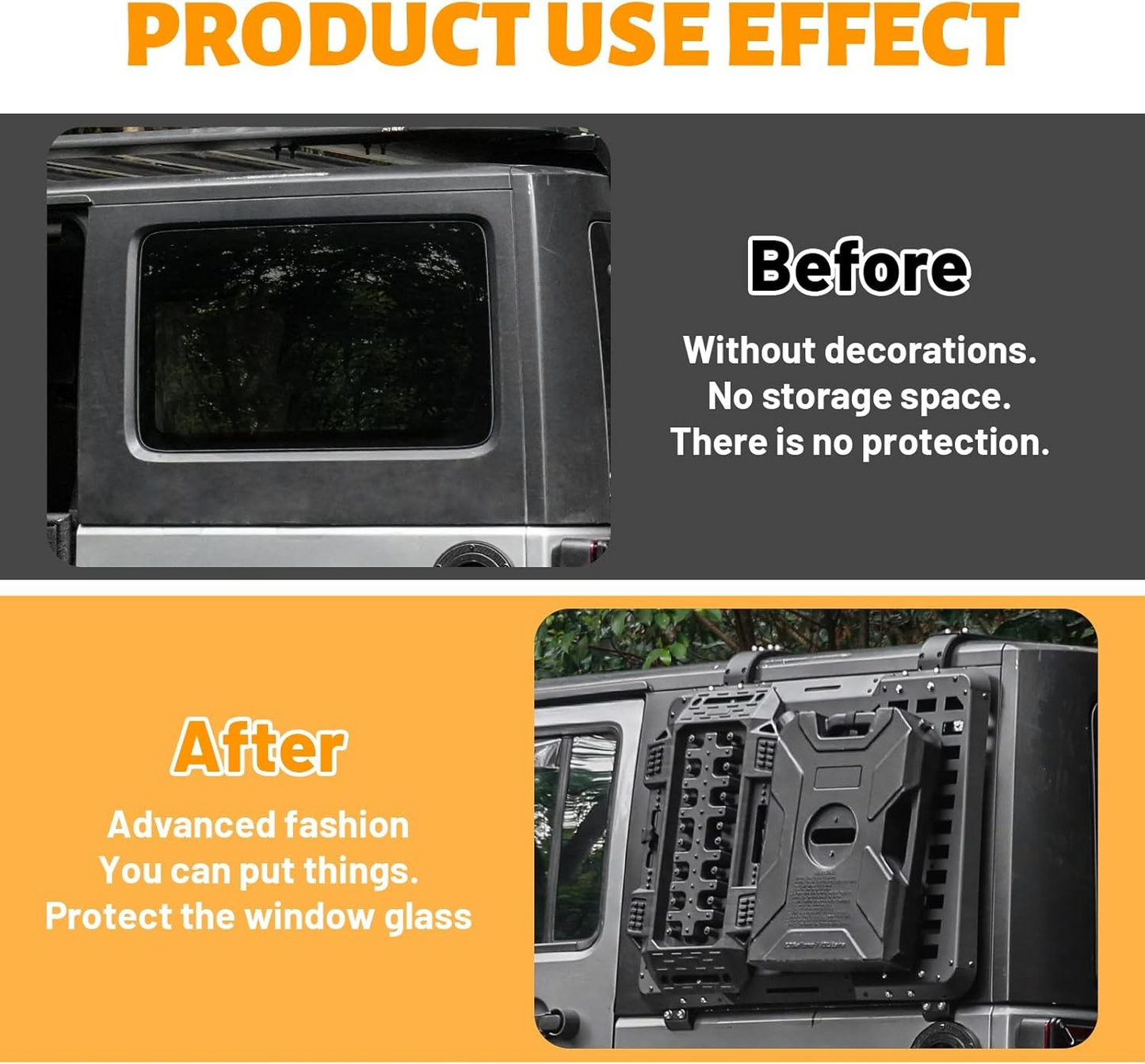 2 Pack Rear Window Molle Panel, Modular Storage Panel System Rear Window Protective Decoration Compatible with 2007-2018 Jeep Wrangler JK 4 Doors-Aluminum Alloy (Driver Side and Passenger Side)