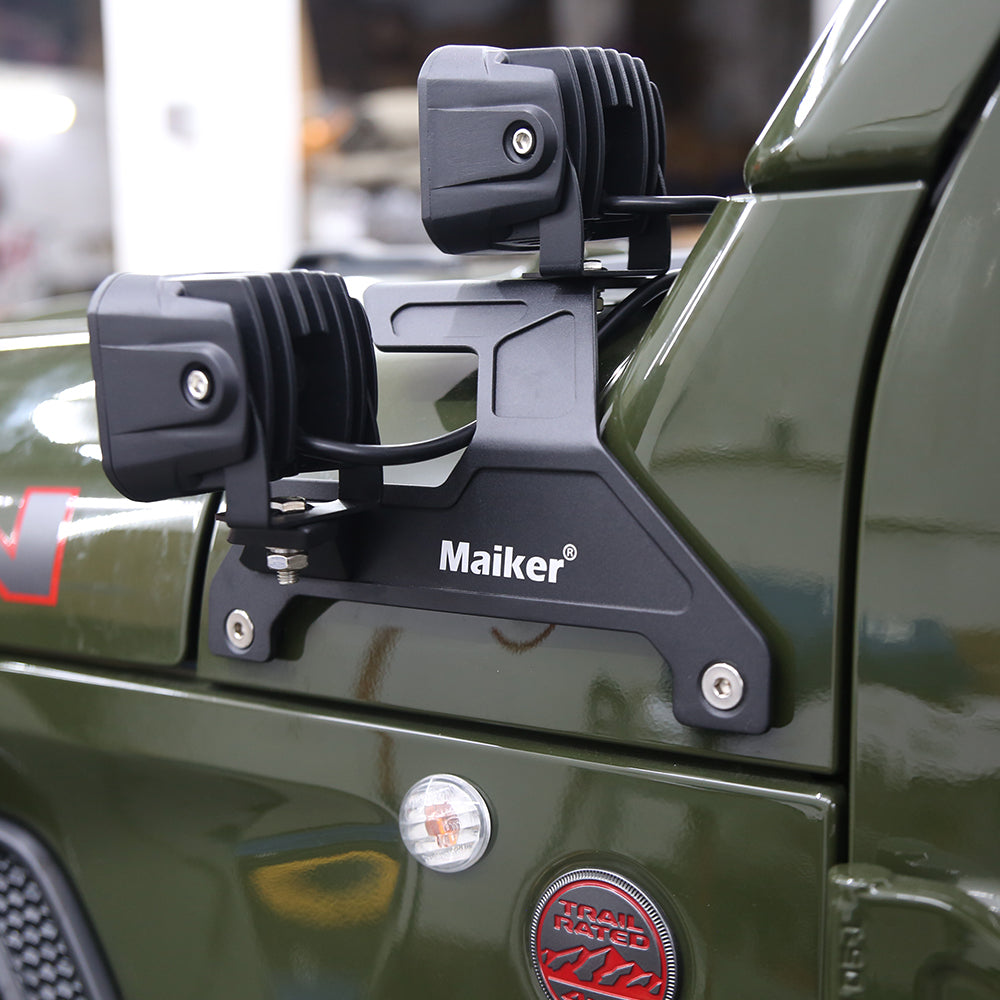 MAIKER Soportes de montaje de luz de trabajo LED para parabrisas inferior doble para Jeep Wrangler JL/JLU y Gladiator JT 2018-2022, 1 par, negro (no para Mojave y 392)