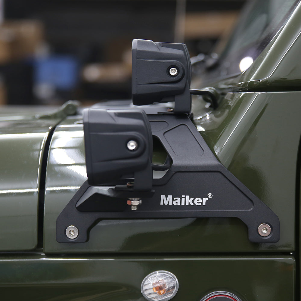 MAIKER Soportes de montaje de luz de trabajo LED para parabrisas inferior doble para Jeep Wrangler JL/JLU y Gladiator JT 2018-2022, 1 par, negro (no para Mojave y 392)