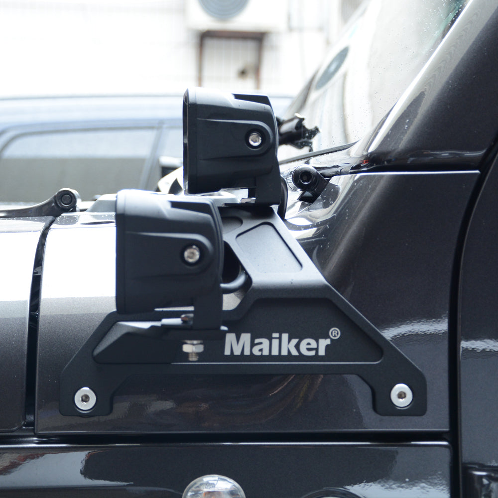 MAIKER Soportes de montaje de luz de trabajo LED para parabrisas inferior doble para Jeep Wrangler JL/JLU y Gladiator JT 2018-2022, 1 par, negro (no para Mojave y 392)