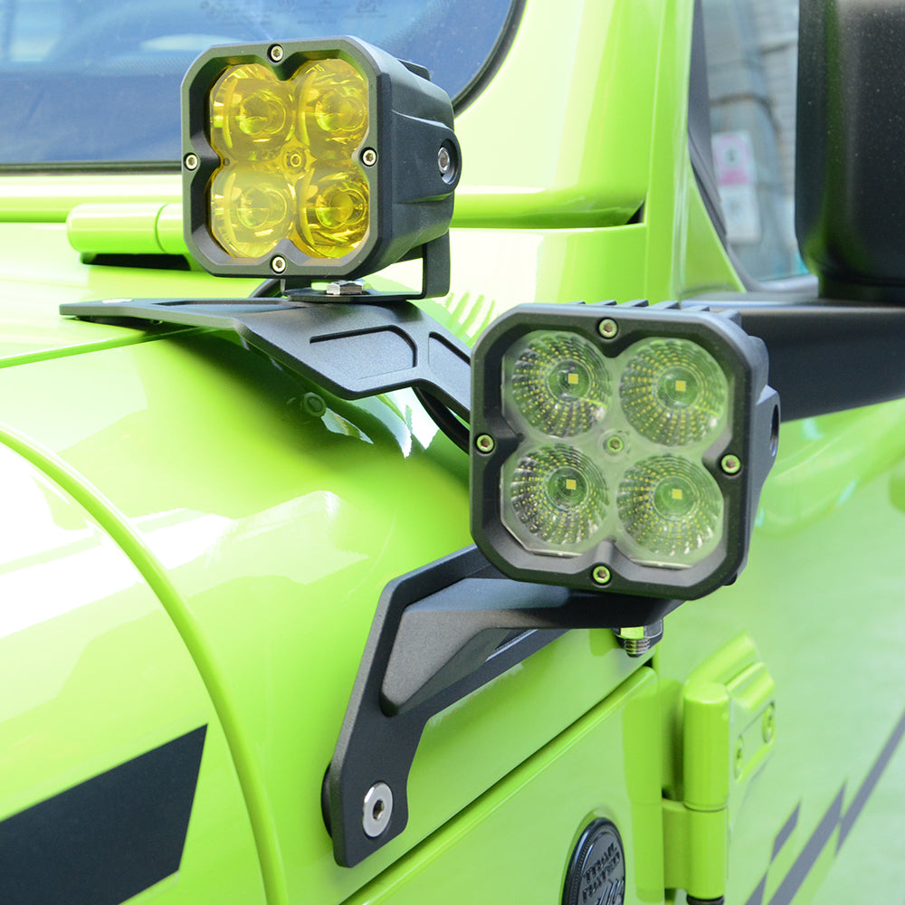 MAIKER Soportes de montaje de luz de trabajo LED para parabrisas inferior doble para Jeep Wrangler JL/JLU y Gladiator JT 2018-2022, 1 par, negro (no para Mojave y 392)