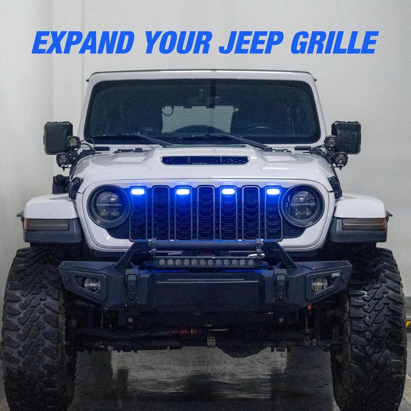 MAIKER RGB LED Grille Lights Compatible with 2024-2025 Jeep Wrangler JL JLU JT Original Factory Grille, 4PCS RGB Adjustable Atmosphere Exterior Grill Lights Remote APP Control